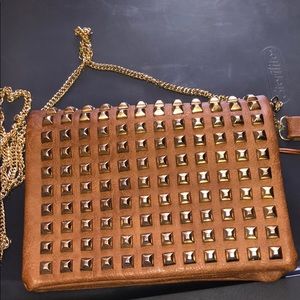Brown studded crossbody or wristlet